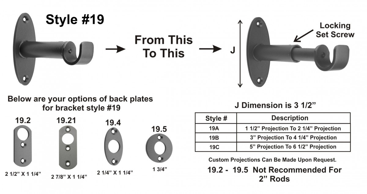 Style #19 Adjustable Bracket for 3/4" 1 1/4" or 2"